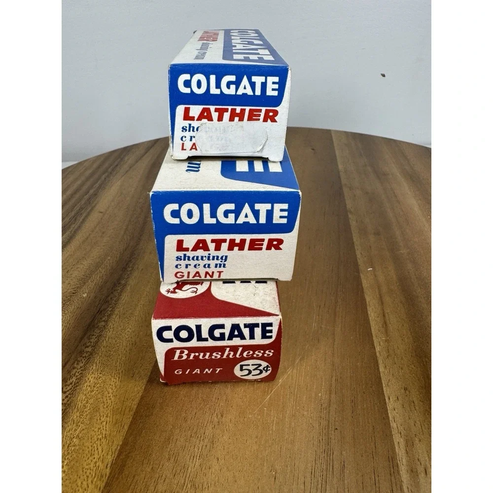 3 NOS Vintage Colgate Lather Shaving Cream Large Boxes Only Made USA Advertising